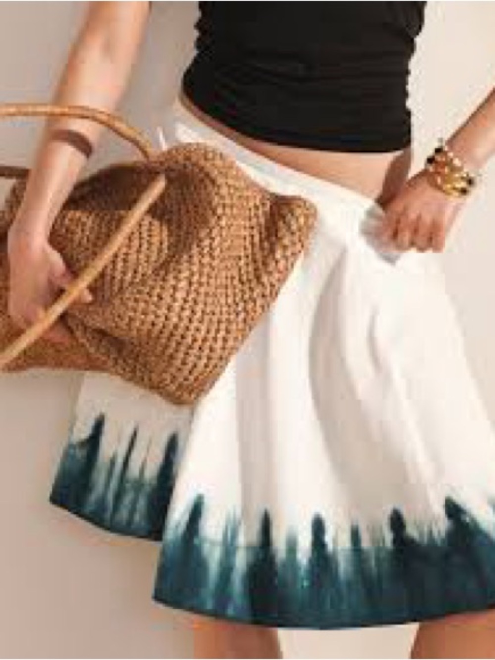 J. Crew Cillian Circle A-Line Skirt White Teal Blue Dip Dye Hem NWT XL